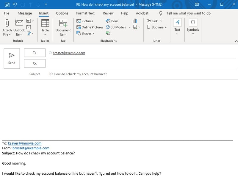 Example of a reply window in Outlook